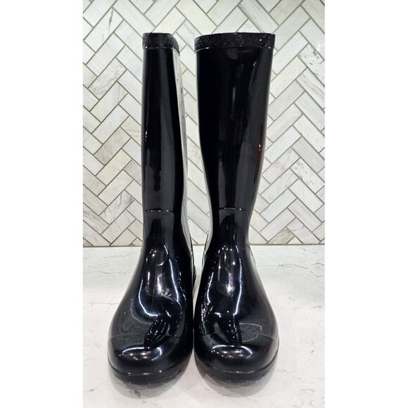 Ugg Women's Glossy Black Rain Boot Size 8 With Box Waterproof Midcalf - Picture 6 of 13